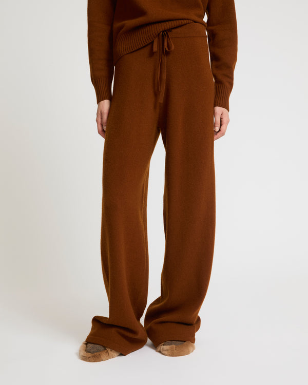 Merino knit wide leg trousers - brown - Yves Salomon