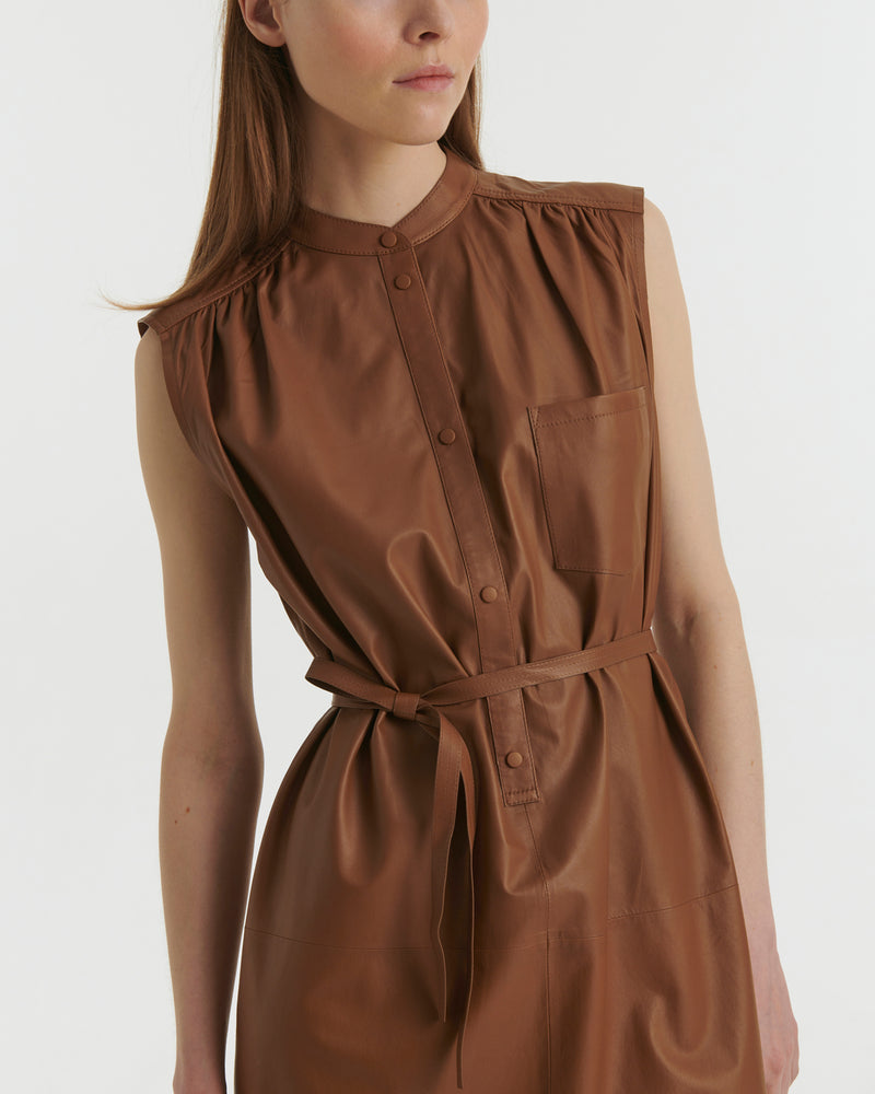 Sleeveless leather shirt dress