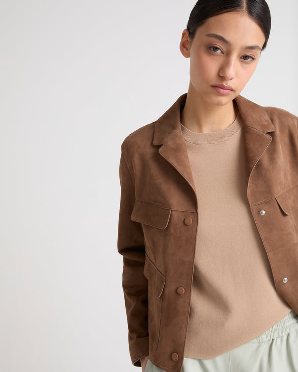 Cropped jacket in double-sided velour lamb leather - brown - Yves Salomon