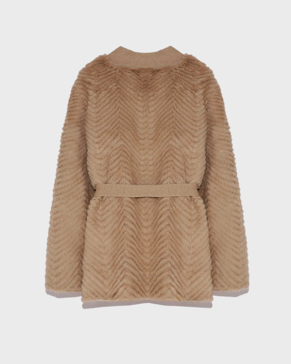 Merino knit and mink cardigan - beige