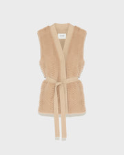 Belted gilet in merino knit and mink fur