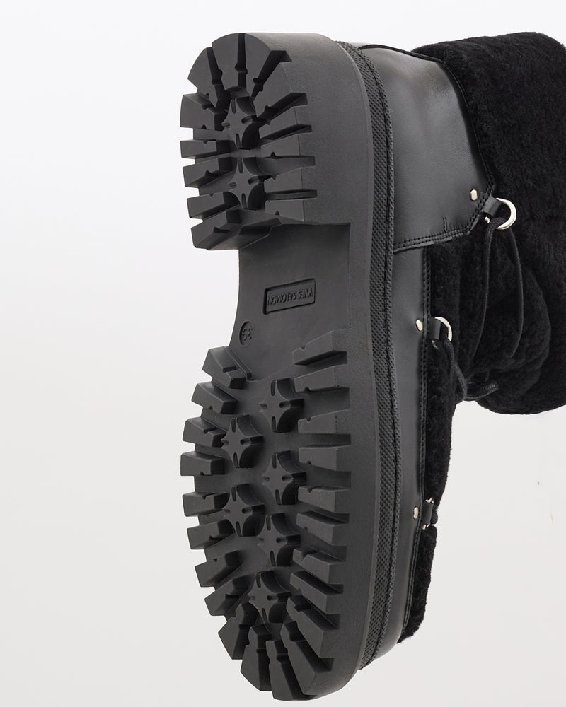 Lace-up mid-length shearling boots - black - Yves Salomon