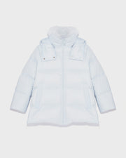 A line down jacket in water-repellent technical fabric with fluffy lambswool collar