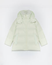 A line down jacket in water-repellent technical fabric with fluffy lambswool collar