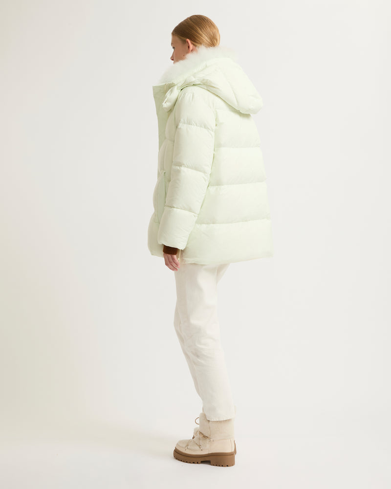 A line down jacket in water-repellent technical fabric with fluffy lambswool collar-Yves Salomon-Winter sale & boxing day