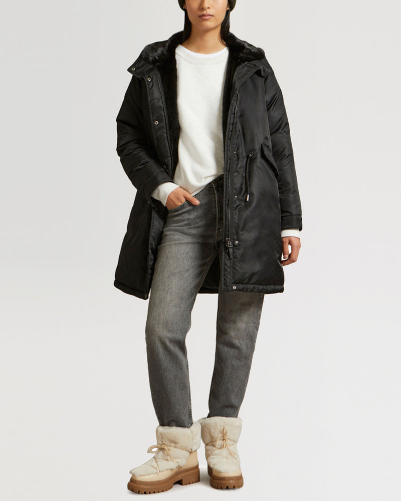 Long bomber parka with mink fur