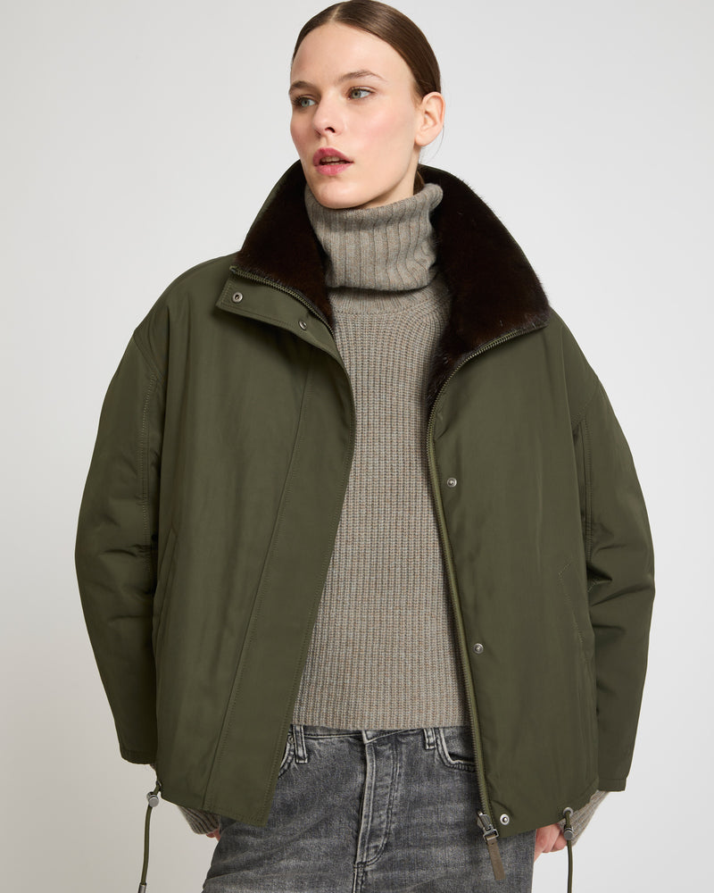 Short jacket with mink collar - khaki - Yves Salomon