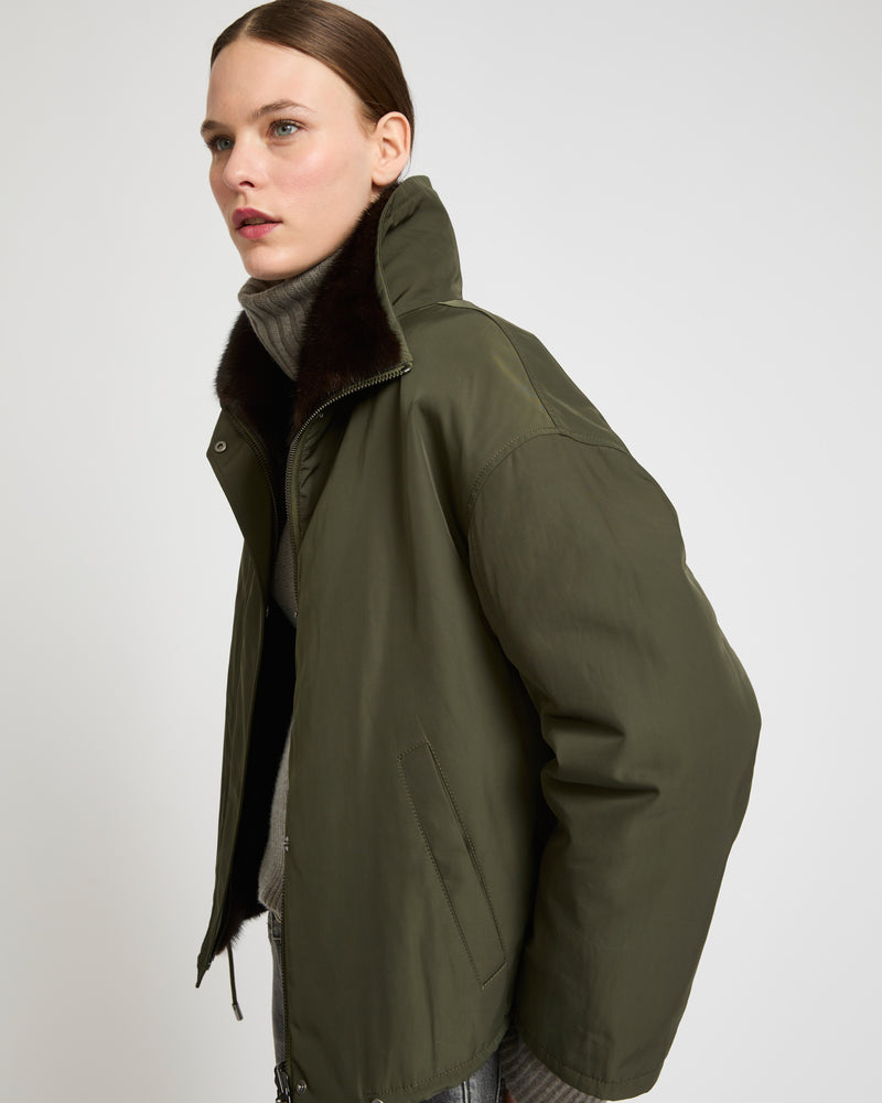 Short jacket with mink collar - khaki - Yves Salomon