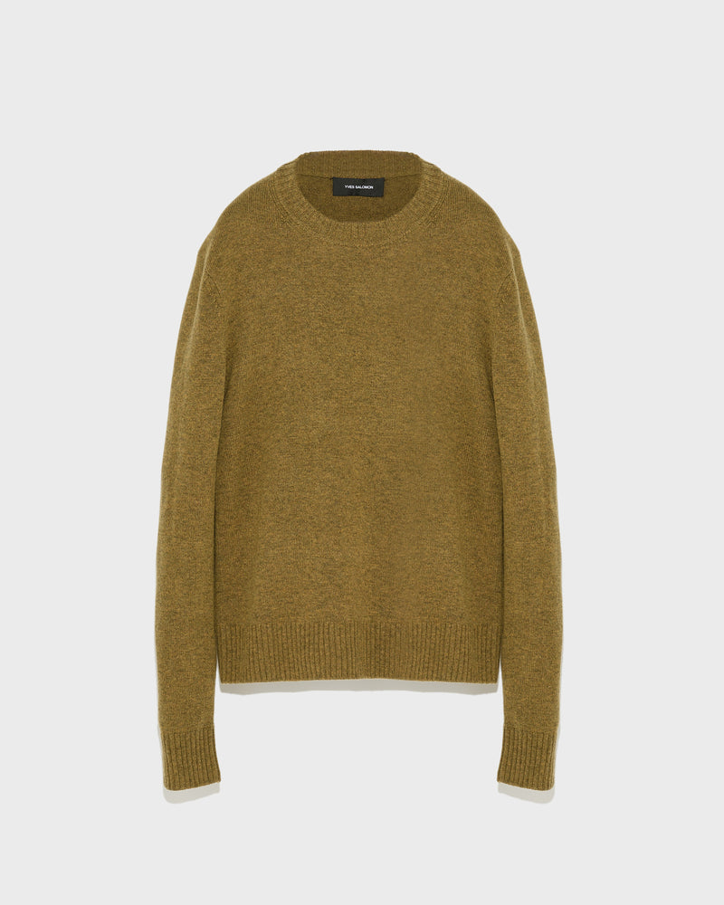 Wool-cashmere knit crew neck jumper - camel - Yves Salomon