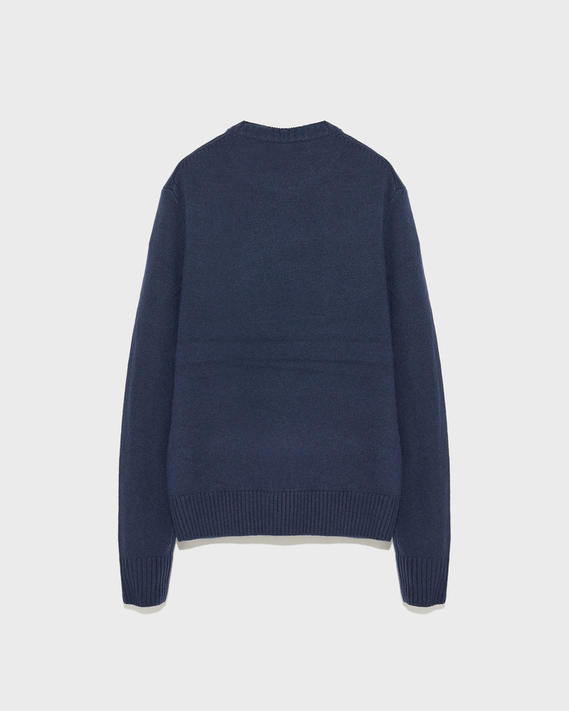 Wool-cashmere knit crew neck jumper - navy - Yves Salomon