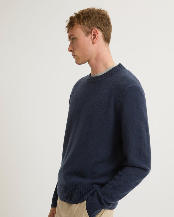 Wool-cashmere knit crew neck jumper - navy - Yves Salomon