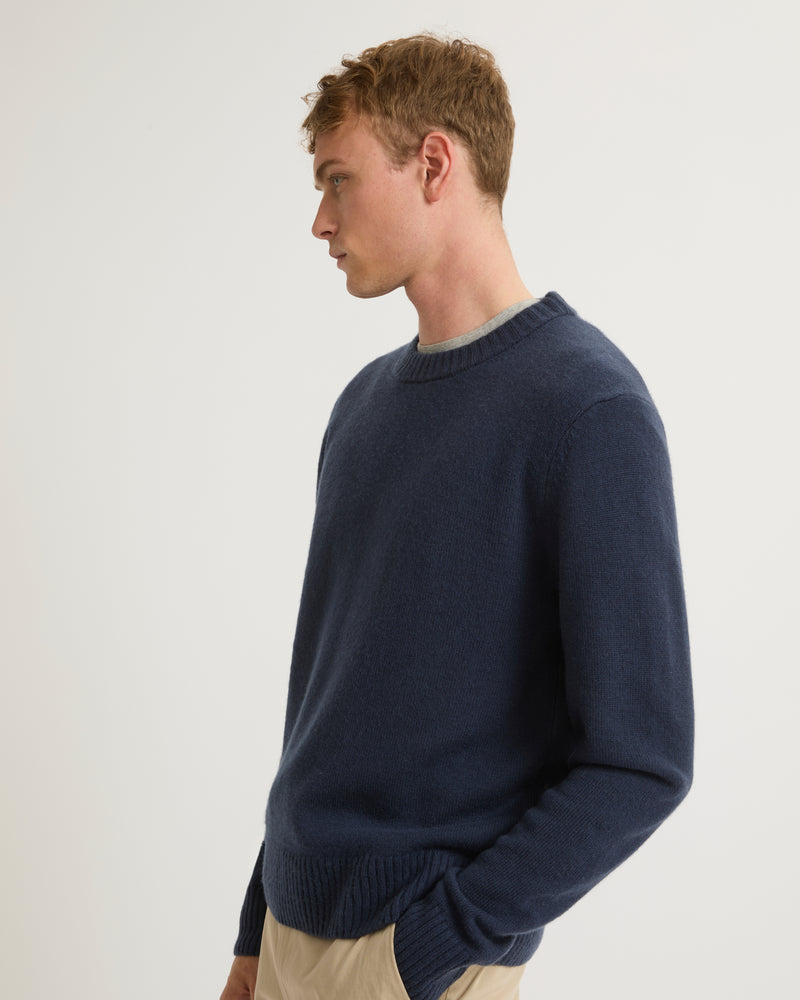 Wool-cashmere knit crew neck jumper - ocean - Yves Salomon