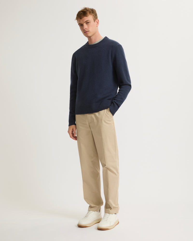 Wool-cashmere knit crew neck jumper - navy - Yves Salomon