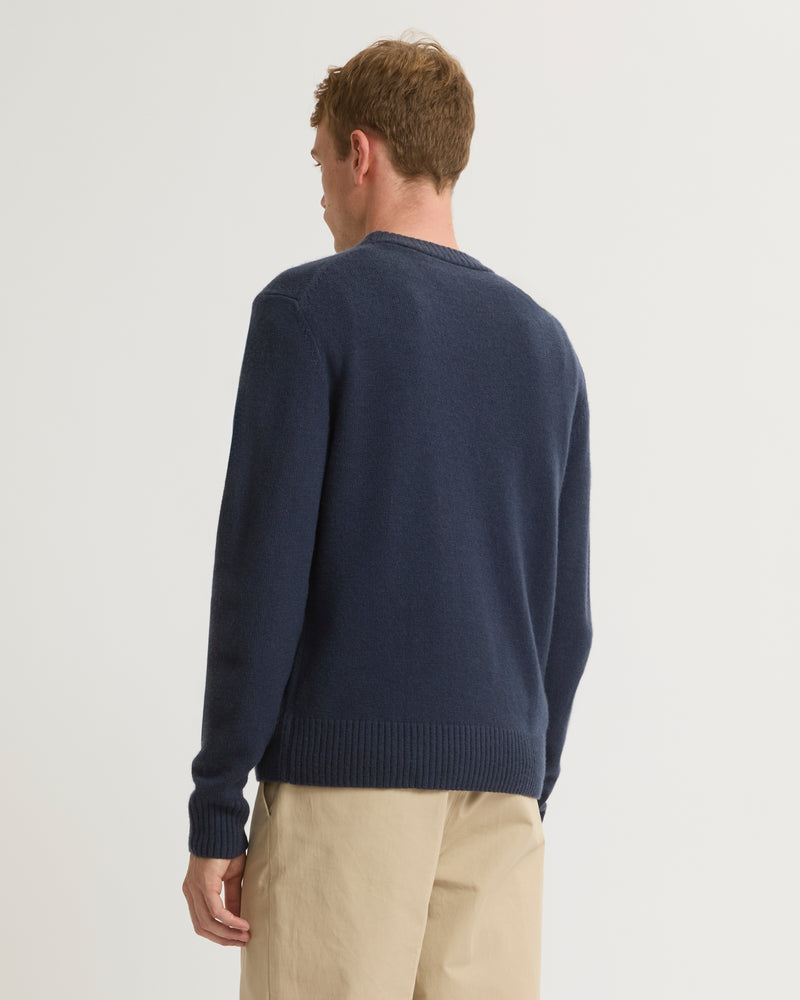 Wool-cashmere knit crew neck jumper - navy - Yves Salomon