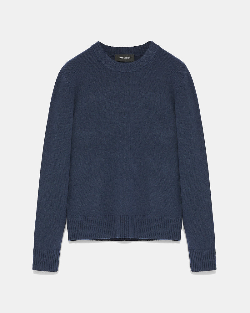 Wool-cashmere knit crew neck jumper - navy - Yves Salomon