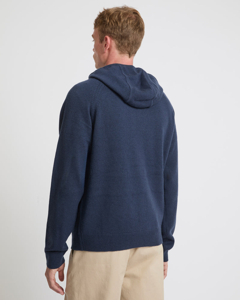 Knit hoodie - navy - Yves Salomon