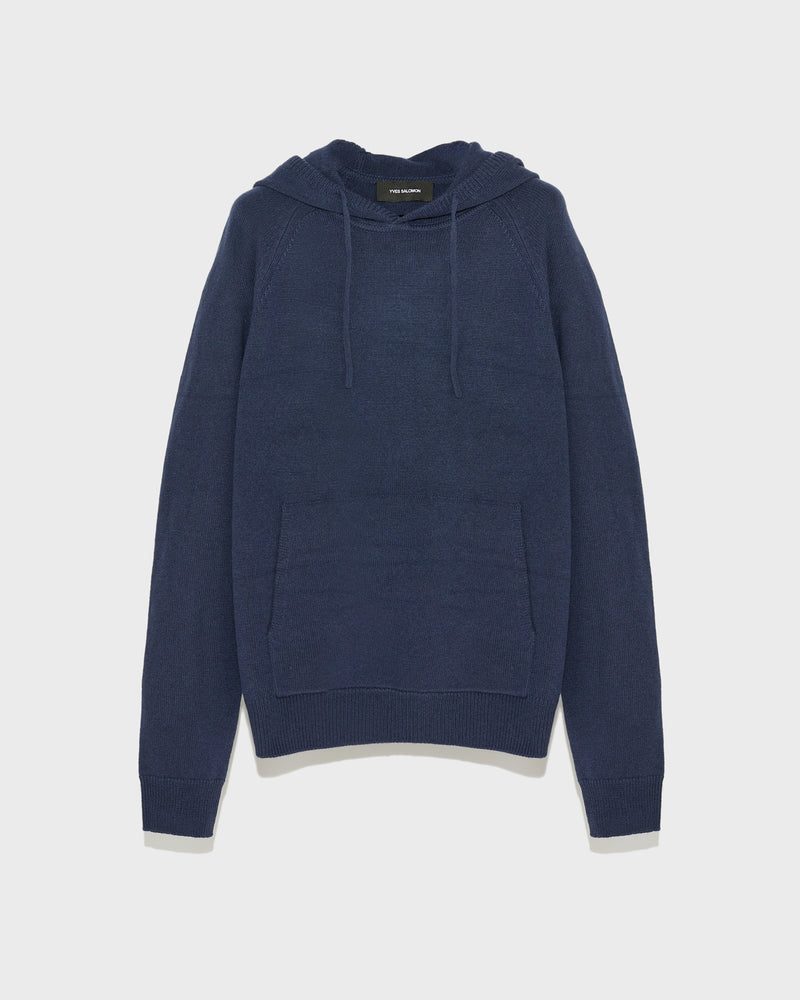 Knit hoodie - navy - Yves Salomon