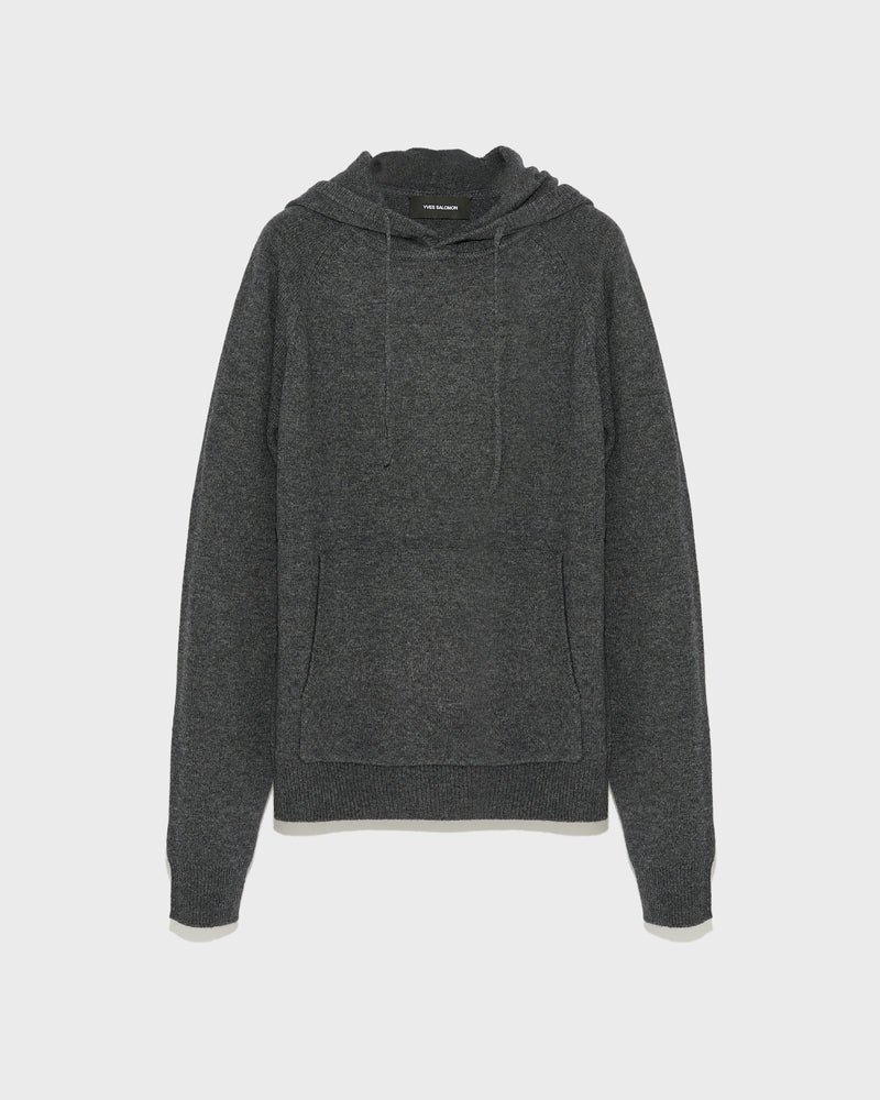 Knit hoodie - grey - Yves Salomon