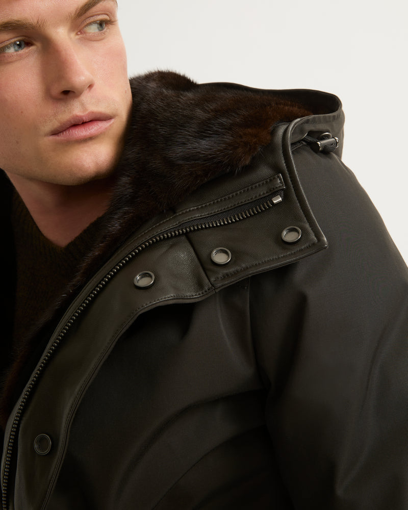 Fitted Parka In Technical Gabardine And Mink - brown - Yves Salomon