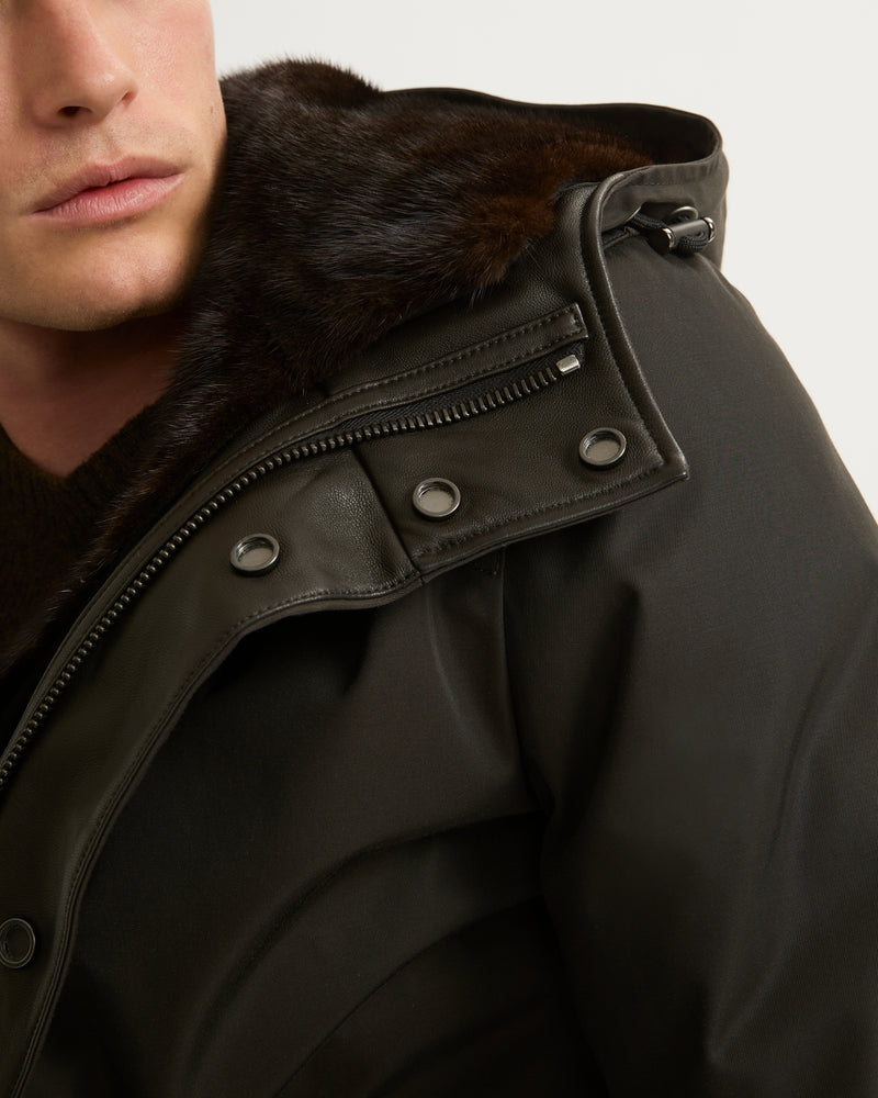 Fitted Parka In Technical Gabardine And Mink fur