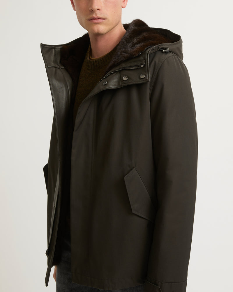 Fitted Parka In Technical Gabardine And Mink fur