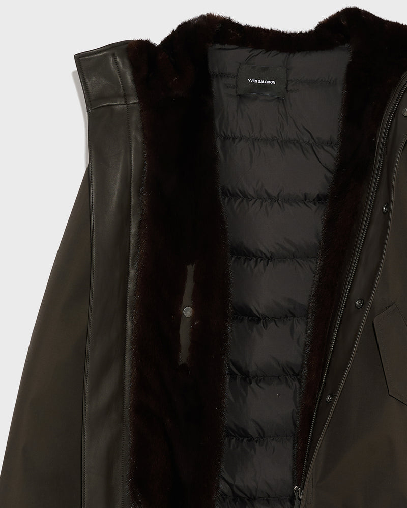 Fitted Parka In Technical Gabardine And Mink - brown - Yves Salomon