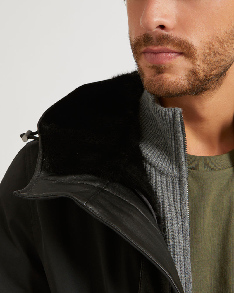 Fitted Parka In Technical Gabardine And Mink fur