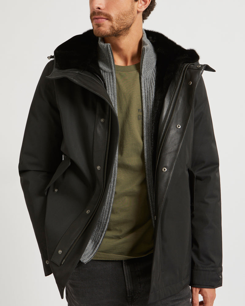 Fitted Parka In Technical Gabardine And Mink fur