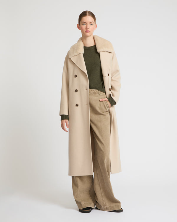 Cashmere wool coat with mink fur collar - beige - Yves Salomon