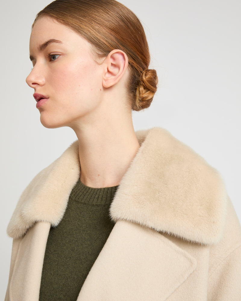 Cashmere wool coat with mink fur collar - beige - Yves Salomon