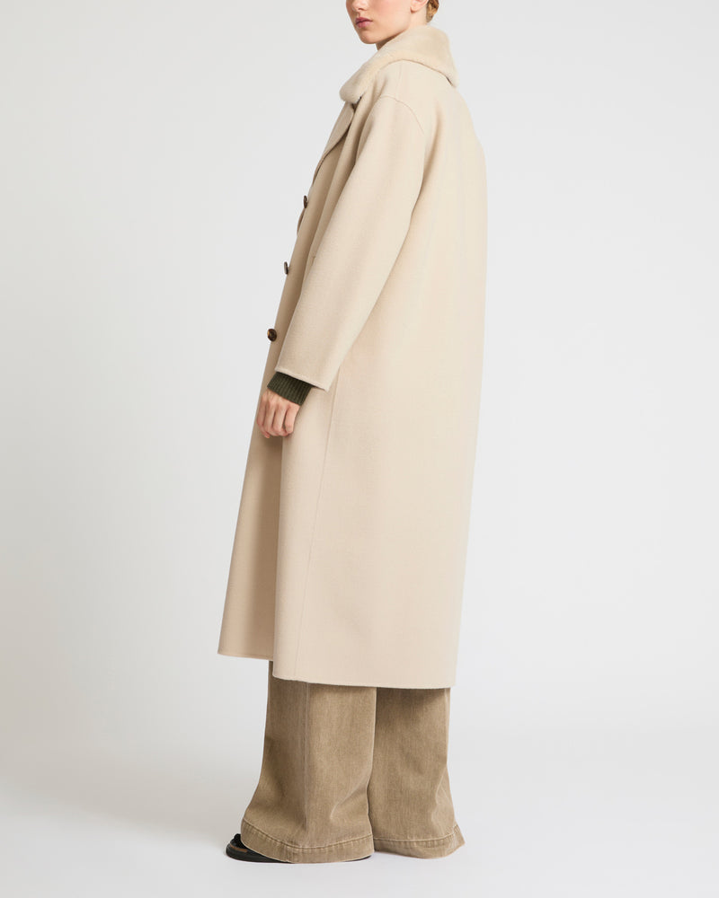 Long cashmere wool coat with mink fur collar