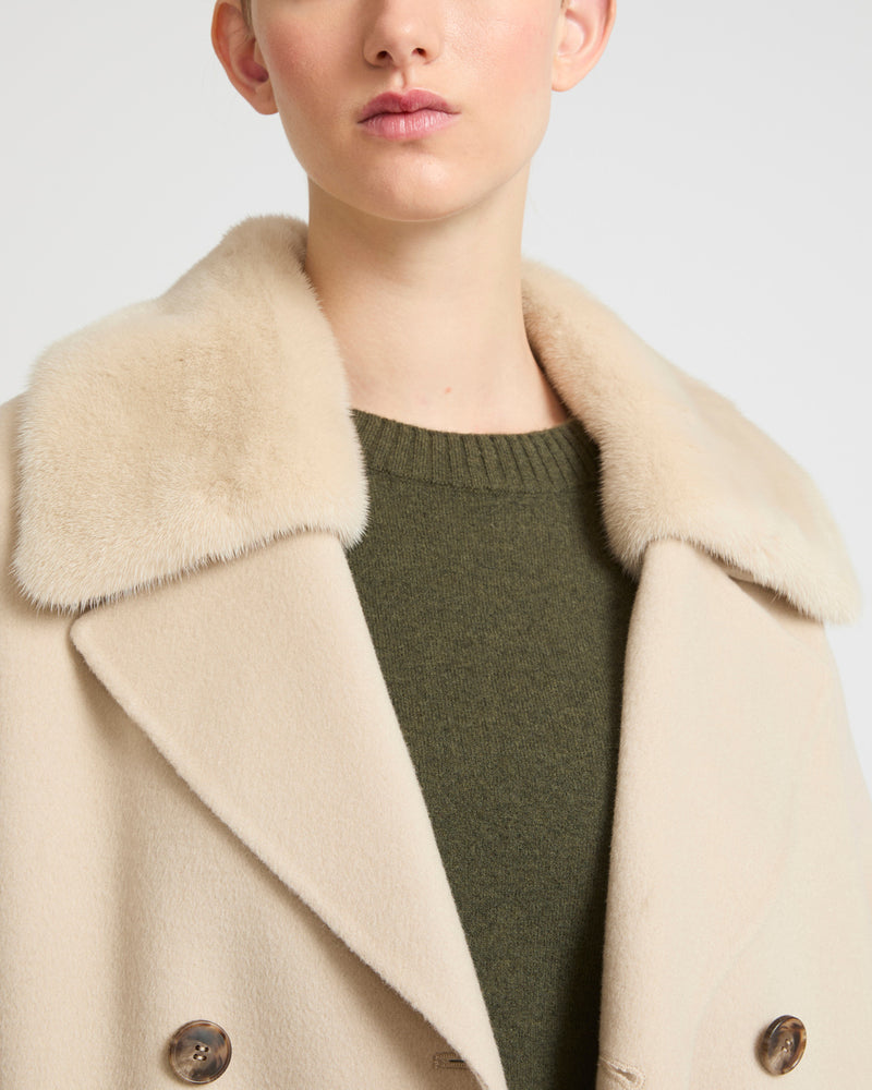 Long cashmere wool coat with mink fur collar