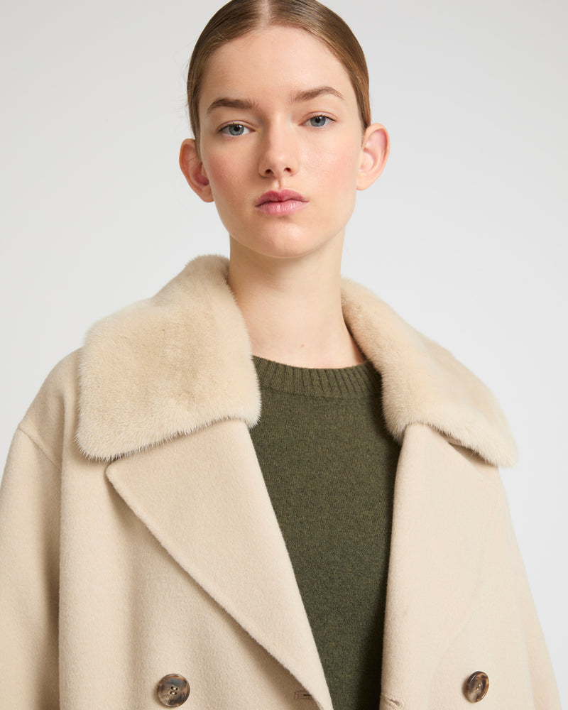 Cashmere wool coat with mink fur collar - beige - Yves Salomon