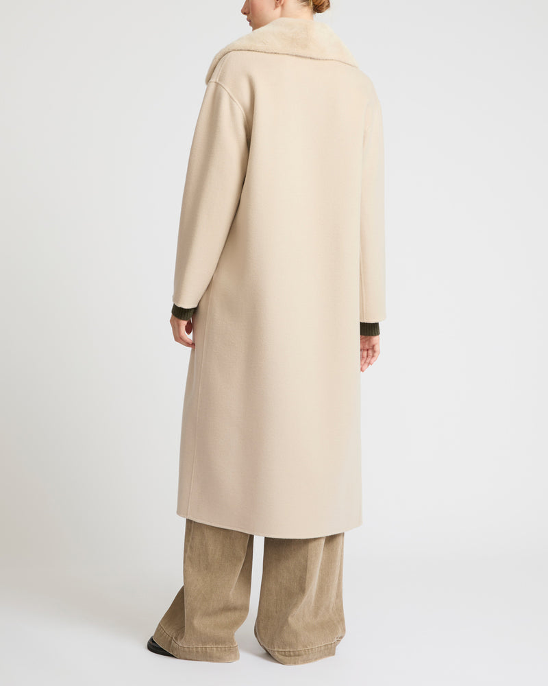 Long cashmere wool coat with mink fur collar