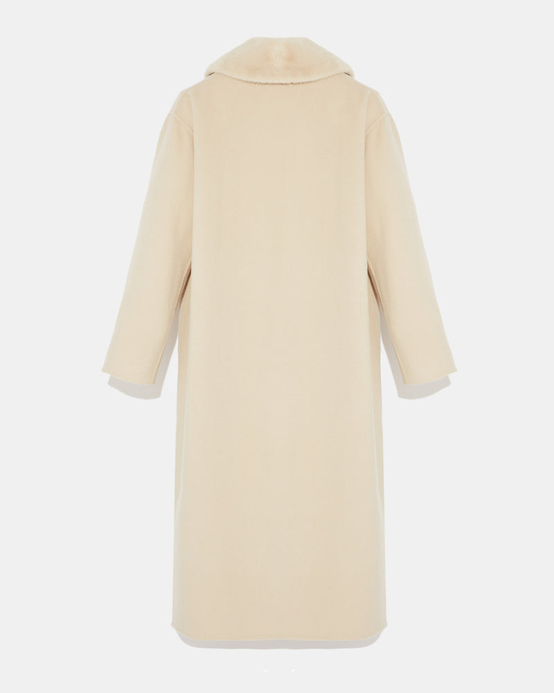 Cashmere wool coat with mink fur collar - beige - Yves Salomon