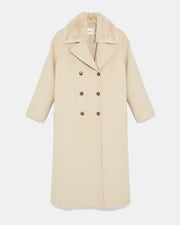 Long cashmere wool coat with mink fur collar