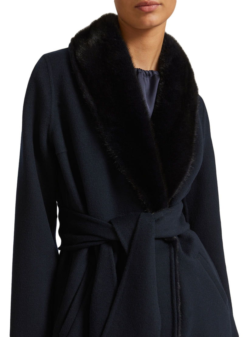 Cashmere wool coat with mink fur collar and facing