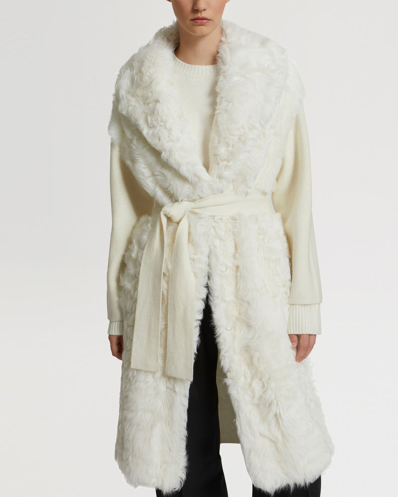 Long cardigan in knit and lambskin