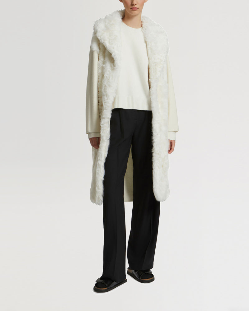 Long cardigan coat in knit and lambskin-Yves Salomon-Winter sale & boxing day