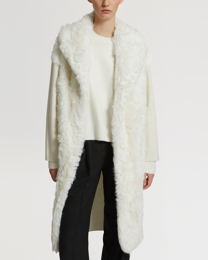 Long cardigan coat in knit and lambskin-Yves Salomon-Winter sale & boxing day