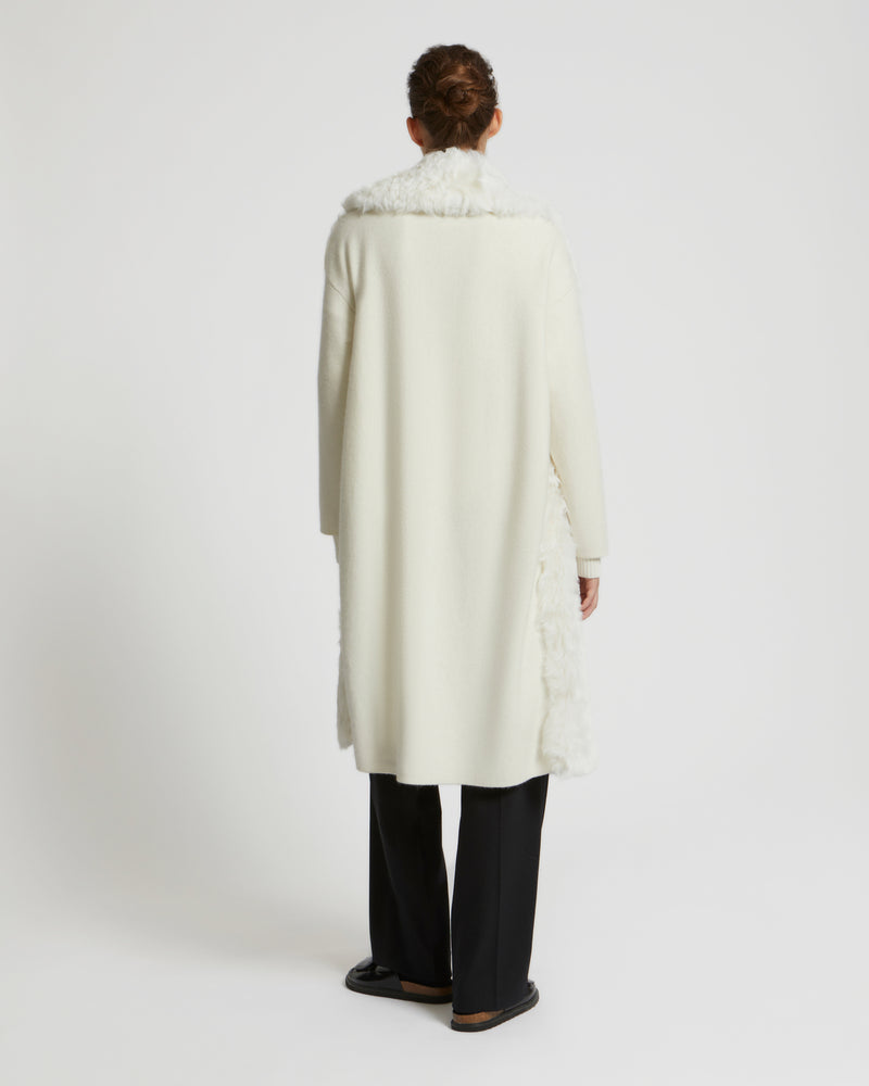 Long cardigan in knit and lambskin