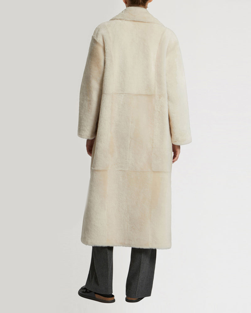 Long double-breasted shearling coat