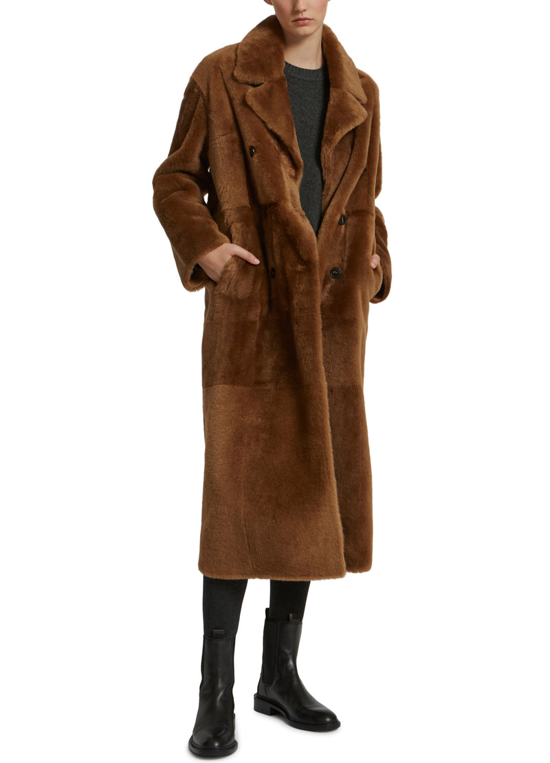 Long double-breasted shearling coat