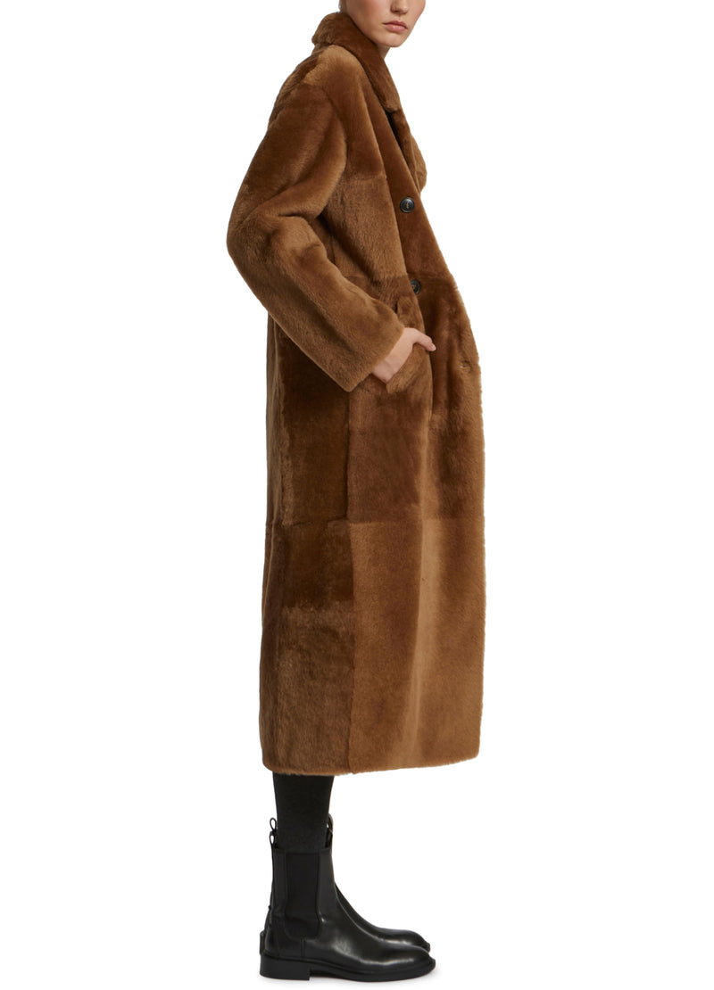 Long double-breasted shearling coat