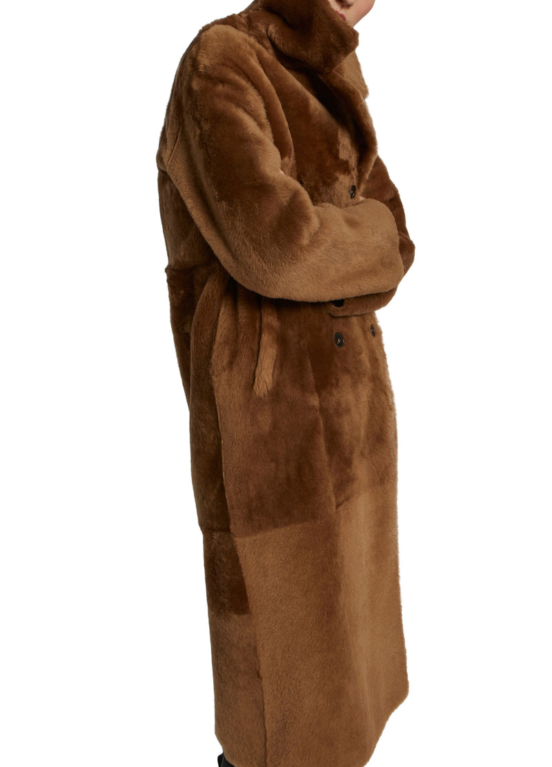 Long double-breasted shearling coat