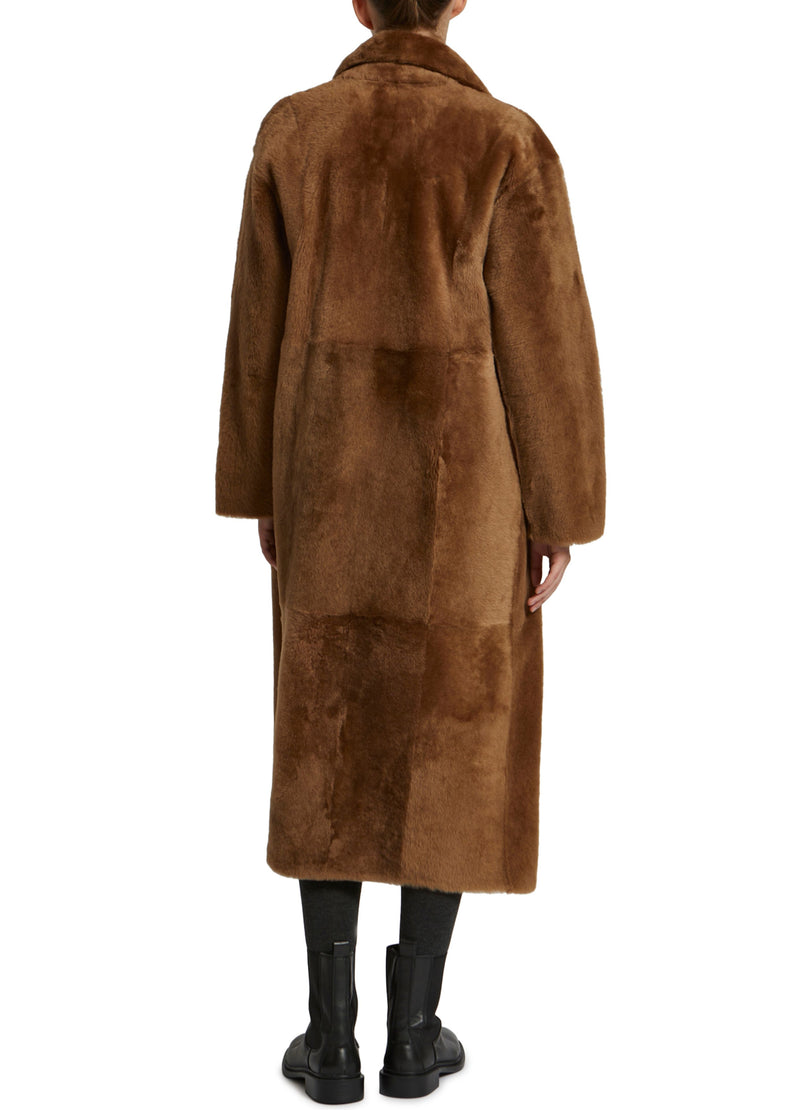 Long double-breasted shearling coat