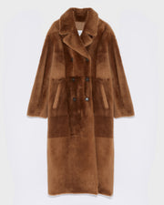 Long double-breasted shearling coat