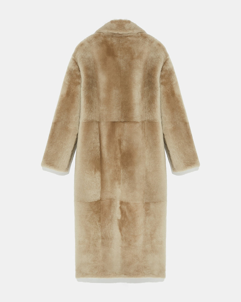 Long double-breasted shearling coat