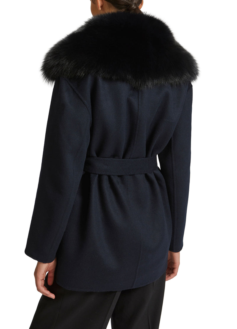 Cashmere wool peacot with fox fur collar