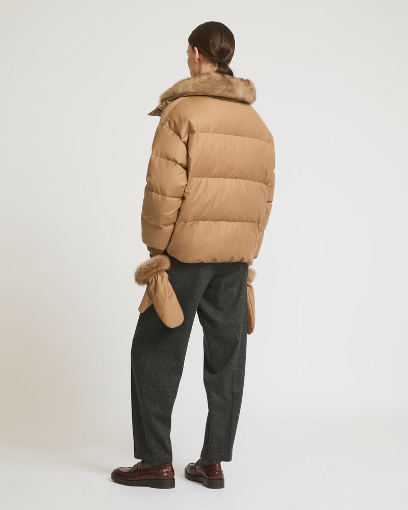 Short down jacket made with Loro Piana flannel and sable fur